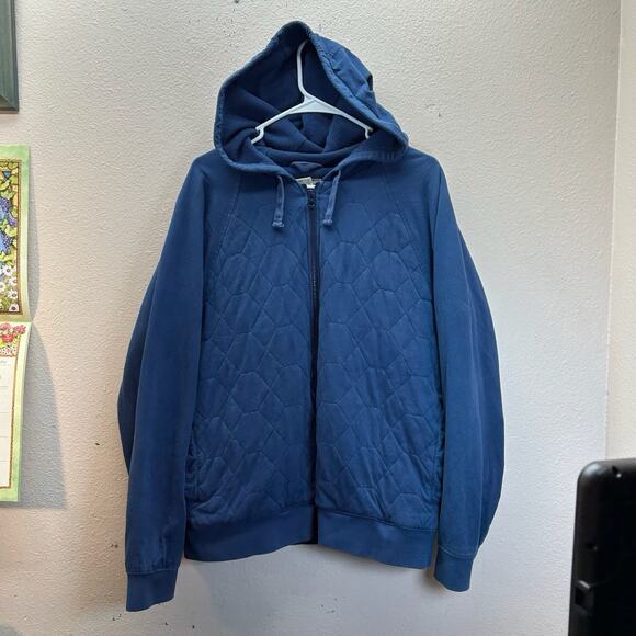 LL Bean Quilted Thermal Hooded Jacket Men M Blue Full Zip Heavy Hoodie Warm - Picture 1 of 4